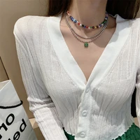 origin summer statement multi layer colored glaze flowers pendant necklace for women trendy round beaded chain necklace jewelry