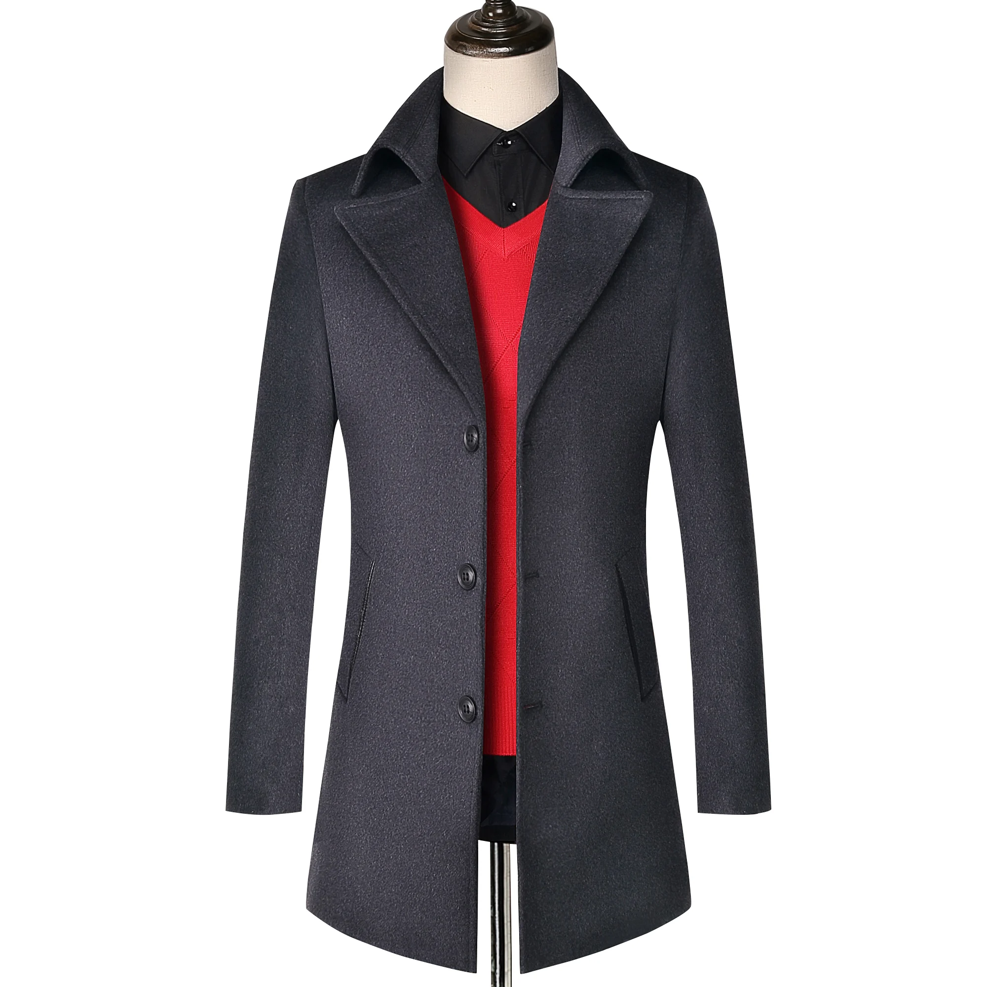 Мужской Тренч новинка 2019 модное мужское длинное шерстяное пальто Осень зима