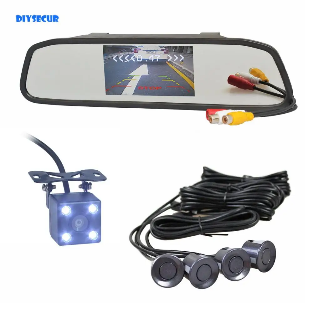 DIYSECUR Видео парковочный радар 4 датчика 3 &quotАвтомобильный зеркальный монитор + x
