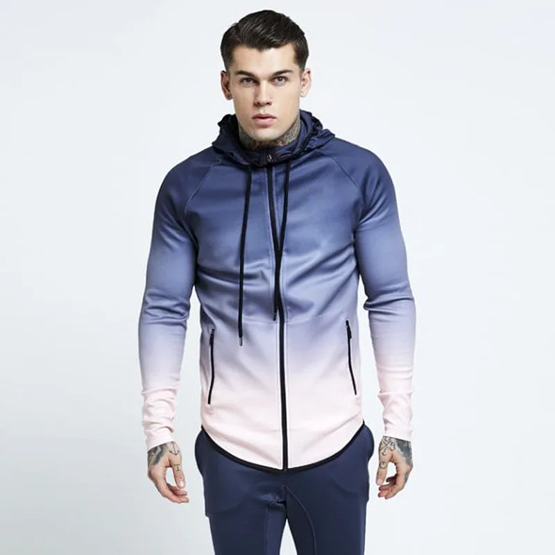 

Mens Hoodies Autumn and Winter Men's Hoodie Gradient Color Zipper Cardigan Men's Sweatshirts