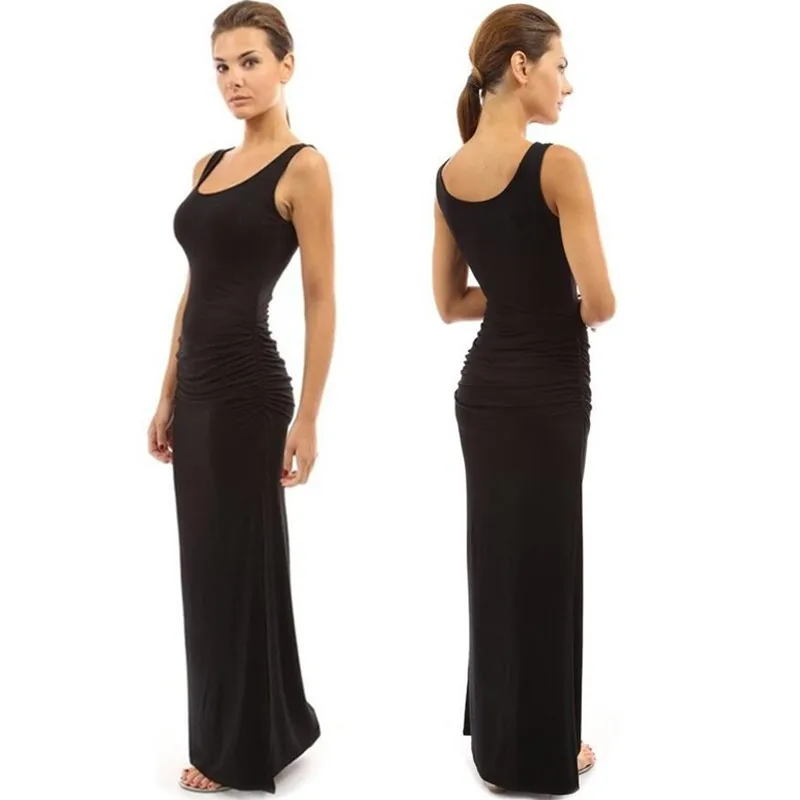 Женское платье макси летнее однотонное облегающее без рукавов длинное на