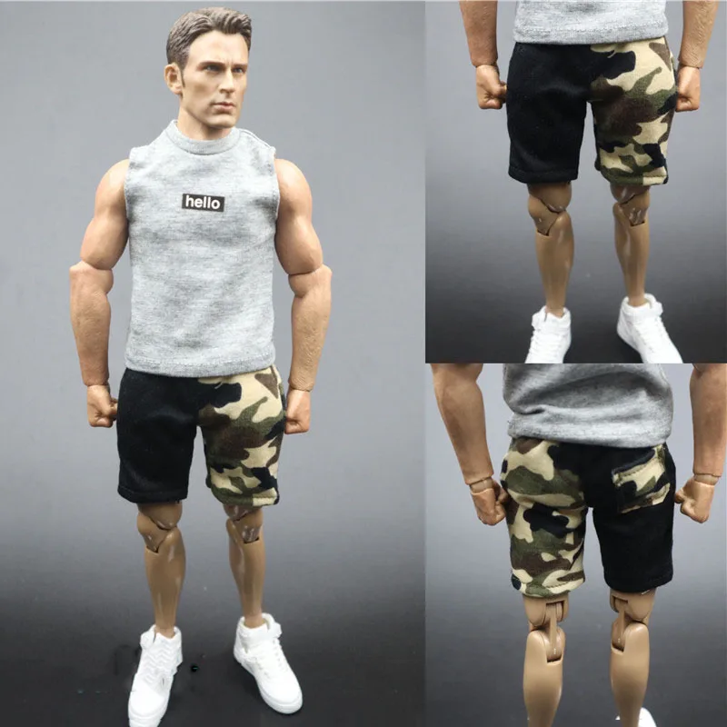 

1/6 Scale Male Sleeveless Vest Hoodies Tank Top Sportswear Set Clothes Casual Camouflage Shorts Suit For 12" Action Figure