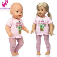18 inch girl doll clothes pink shirt ripped tights pants 40cm baby doll t shirt