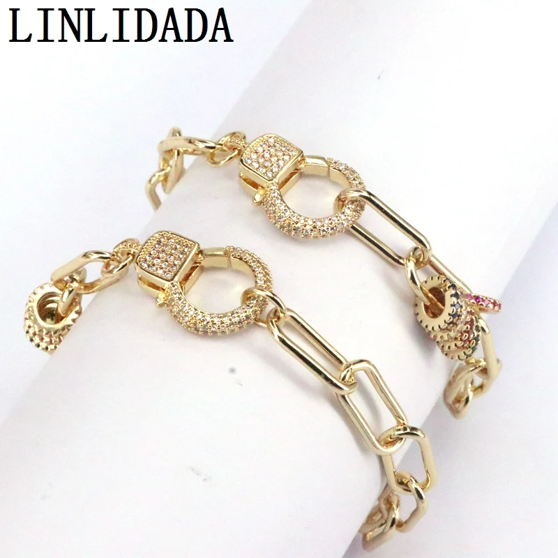 

5 шт., металлический браслет-цепочка Rolo золотого цвета с фианитами