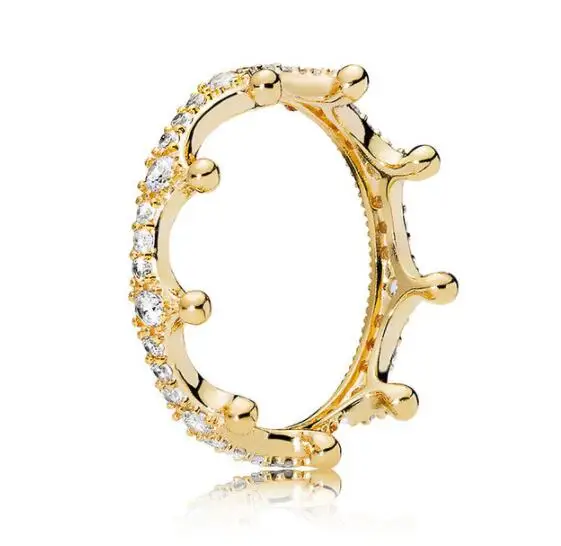 

925 Sterling Silver Pan Ring Golden Shinning Enchanted Crown Rings Stack For Women Wedding Party Gift Fine Jewelry