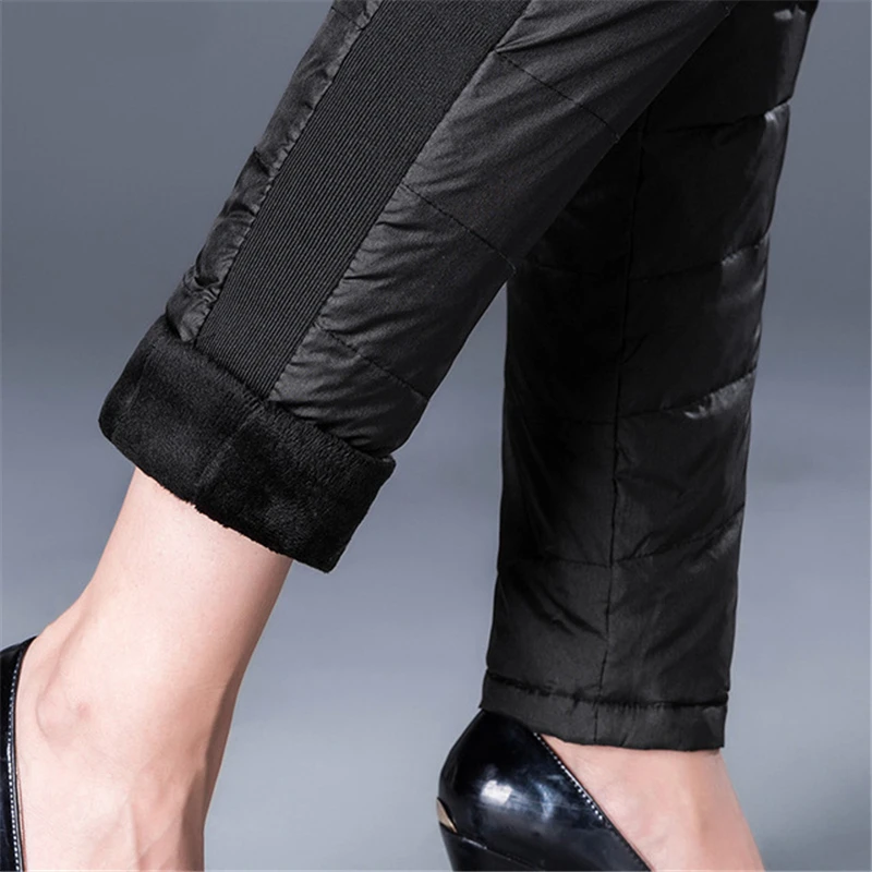 Зимние женские пуховые штаны уличные с высокой талией толстые размера плюс брюки