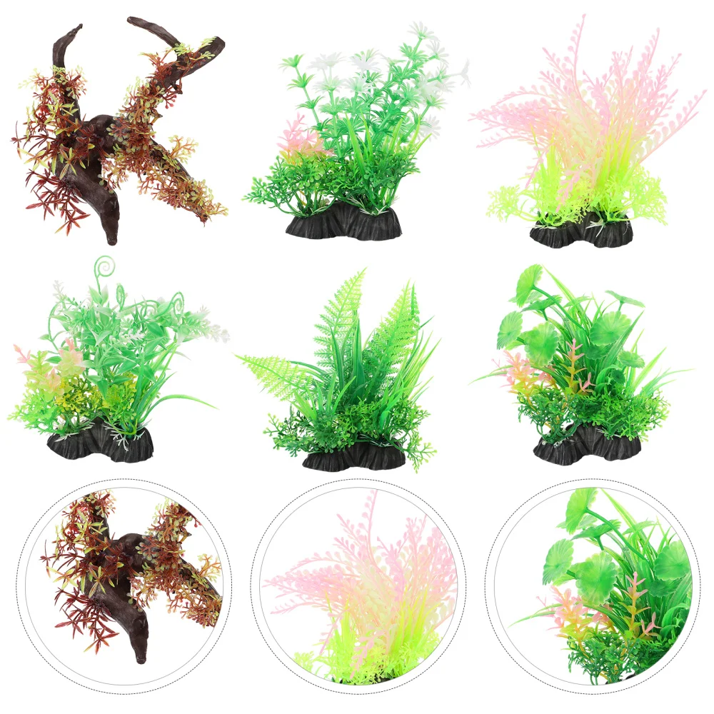 

6pcs Fish Tank Ornaments Artificial Aquarium Grasses and Flowers