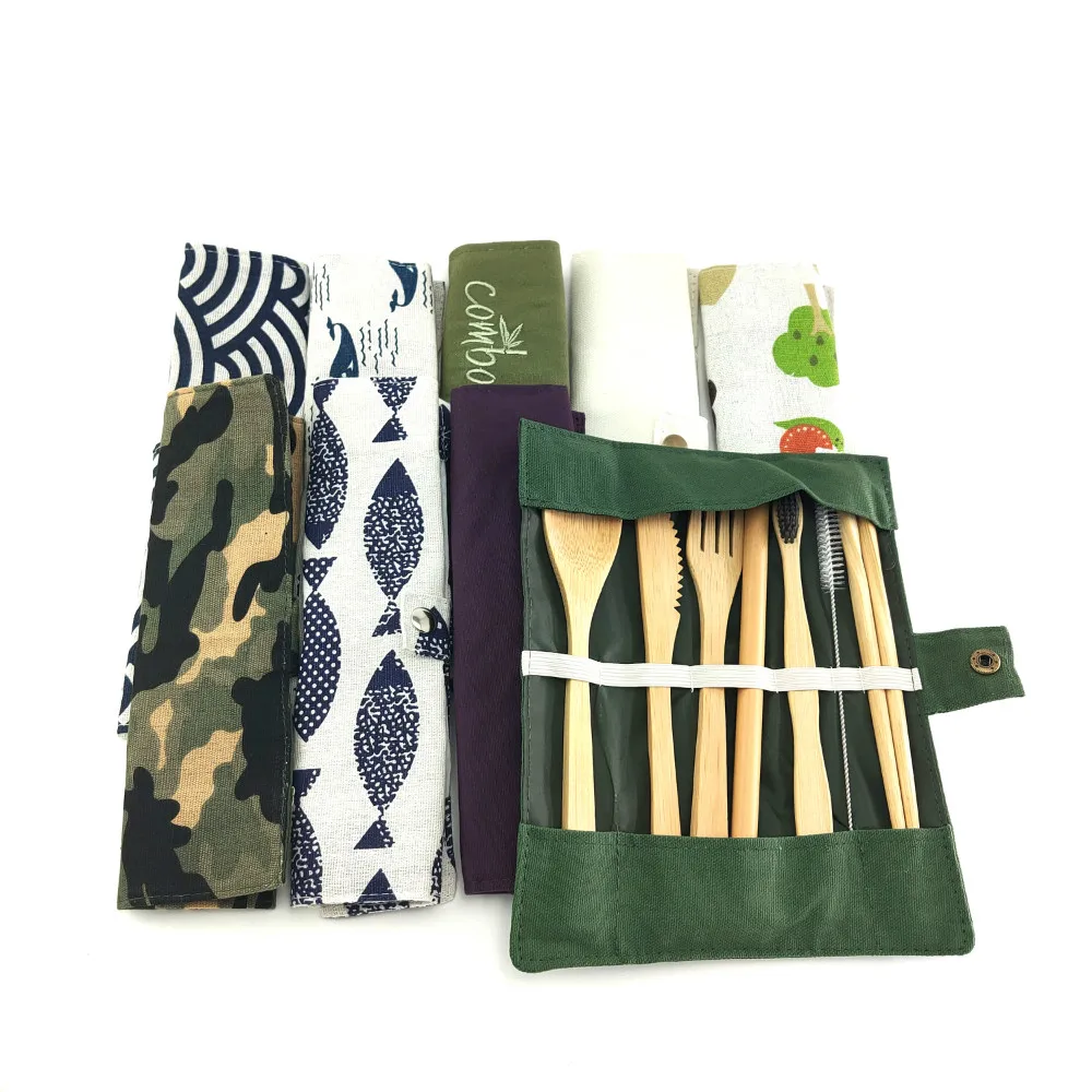 

Bamboo Travel Utensils Sustainable Bamboo Cutlery Set Reusable Knife,Fork,Spoon,Biodegradable Straws Chopsticks Zero Waste Wrap