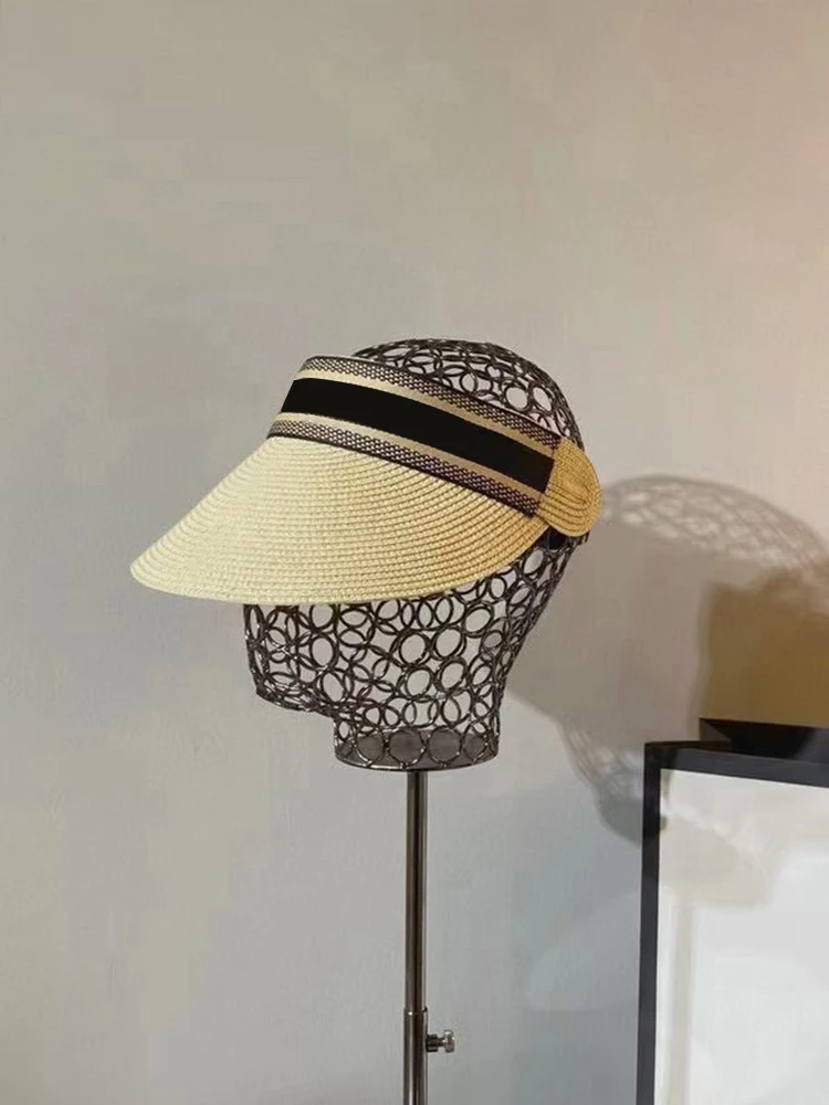 

2021 New Lafite Top Hat Women's net red ins same sunshade straw hat beach sunscreen no top duck tongue sun hat