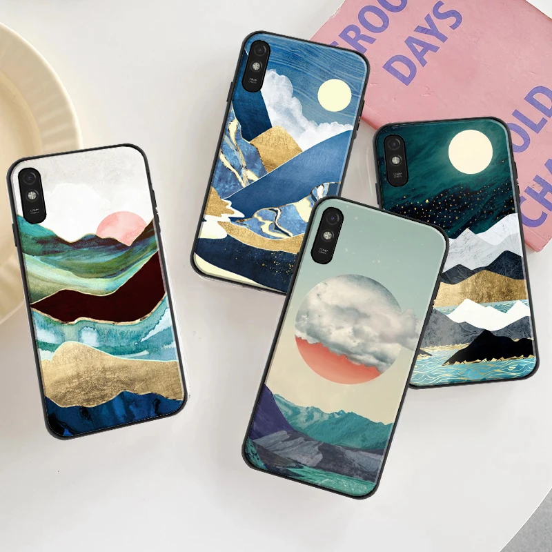 

Hand Painted Sun Phone Case For Xiaomi Redmi 7 7A 8 8A 9 9i 9AT 9T 9A 9C Note 7 8 8T 8 Pro Funda Cases Coque Soft TPU Back Cover