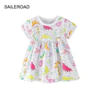 Летние платья для девочек SAILEROAD 2021, платья с динозаврами, одежда для маленьких девочек с животными, детское Хлопковое платье с принтом кошки и коротким рукавом