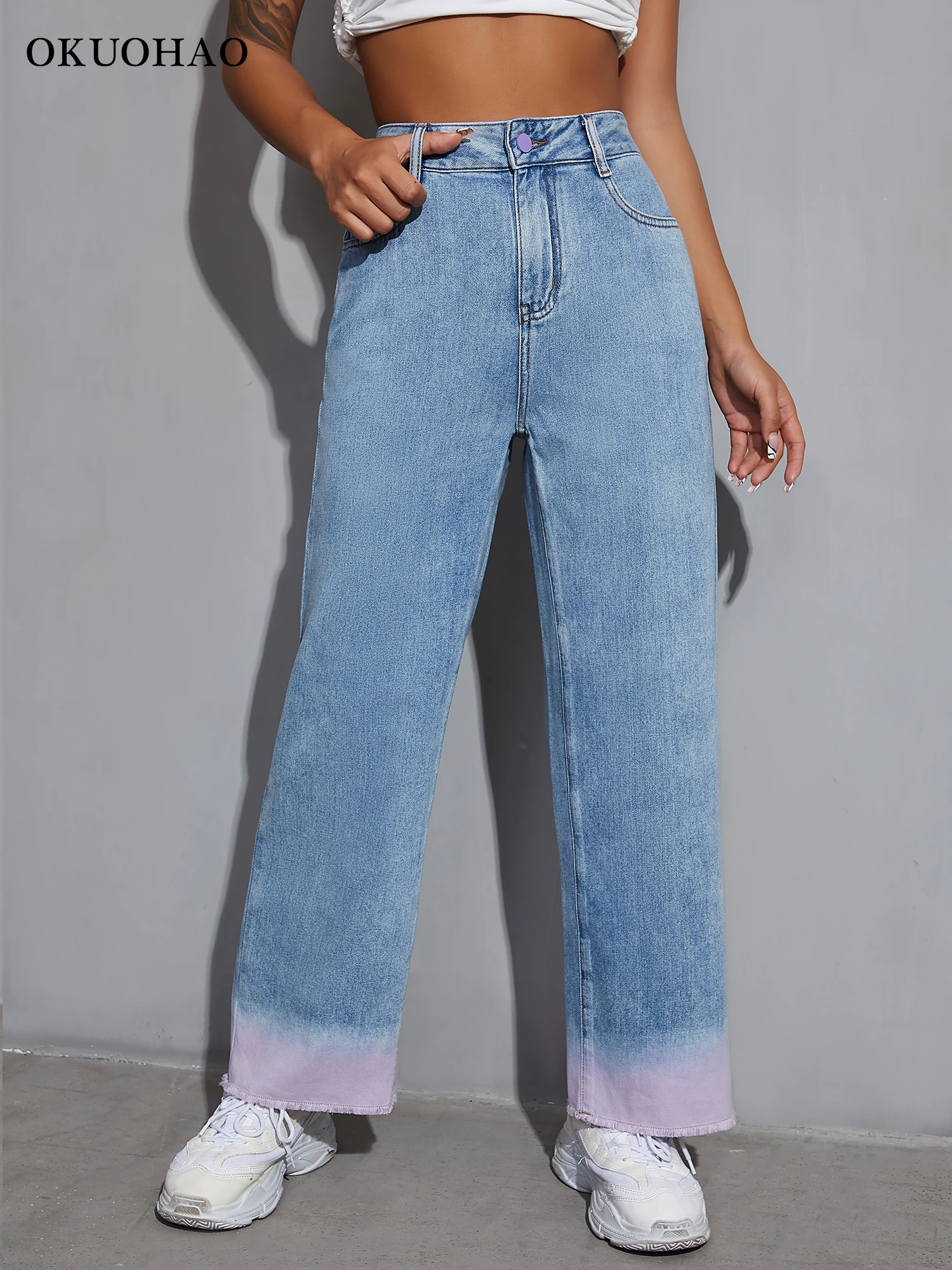 

Pink and Blue Baggy Straight Leg Jeans Women Wide Leg Denim Pants Lady High Waist Trousers Loose Cozy Y2K Clothes Streetwear New