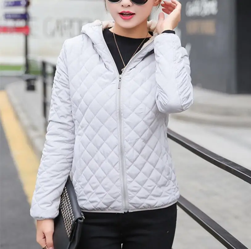 

2018 new short casual large size thin thin plus velvet thickening lamb fur hooded cotton padded coat women's jacket