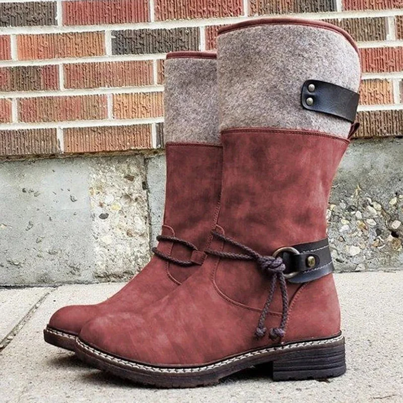 2019 новые модные женские зимние ботинки Винтажные на низком каблуке с круглым