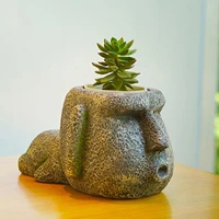 easter island moai stone flower vase planter pot resin office sculpture
