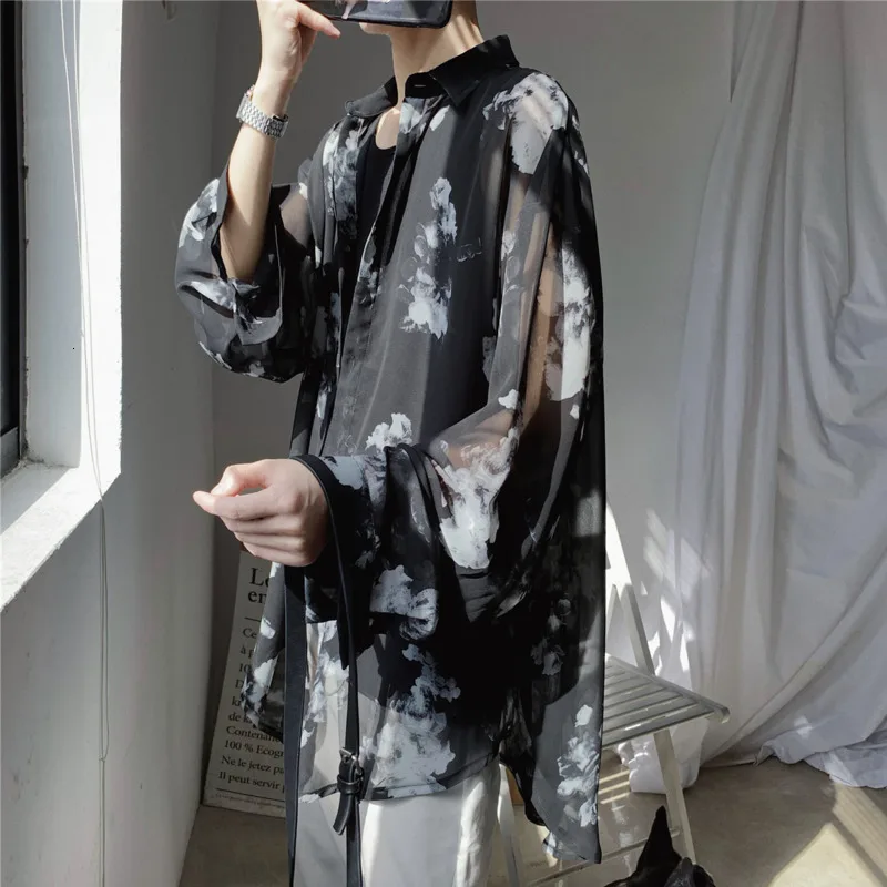 Рубашка мужская с цветочным принтом модная повседневная длинными рукавами