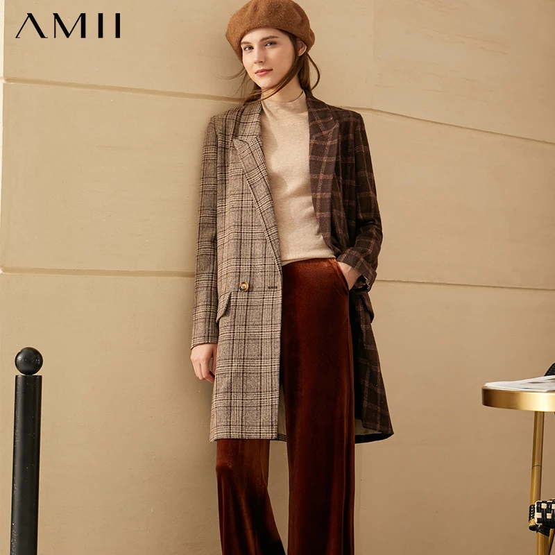 

Amii Minimalism Autumn Winter Vintage Blazer Women Fashion Lapel Plaid Double breasted Women Jacket Female Winter Coat 12040938