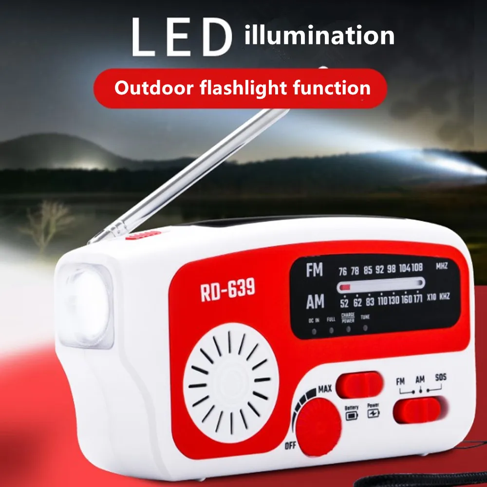 Online Energi Surya Radio AM FM Luar Ruangan Senter Portabel Lampu LED Ponsel Usb Pengisi Daya Darurat Alarm Pembangkit Listrik Dengan Tangan