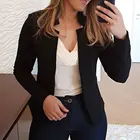 Черный Женский блейзер, Официальный Тонкий Блейзер с длинным рукавом, однотонный офисный женский костюм, пальто, пальто, приталенный черный женский 2020