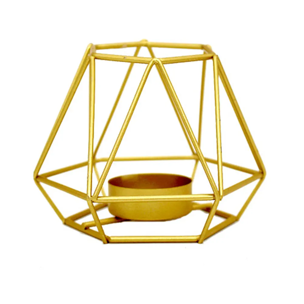 

Golden Candle Holder European Geometric Shape Candlestick Tea Light Hollow Metal Craft Dinner Table Wedding Party Decoration