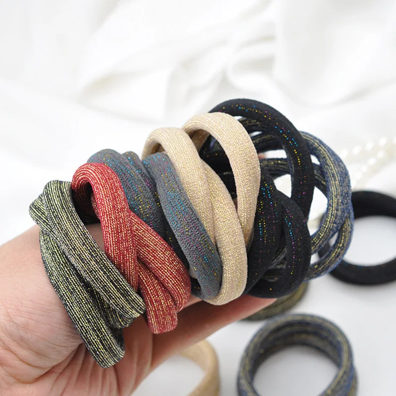 

20 шт 5,0 см диаметр золотой блестящий вязаный эластичный ободок для волос для женщин, шикарные эластичные ободки для хвоста плетеные косы