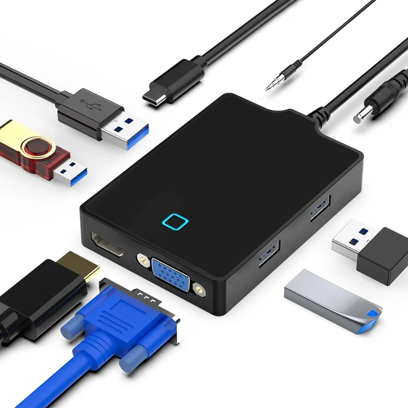 

7 in 1 Type-C to VGA / HDMI Converter USB 3.0 4K 5Gbps High Speed Hub Docking Station for Projector,Monitor,HDTV