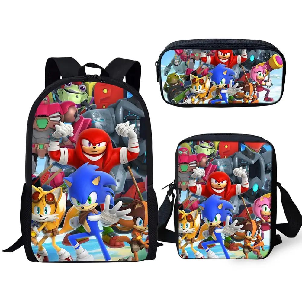 Детские школьные сумки 3 шт./компл. студентов Sonic зубная щётка бум рюкзак с принтом