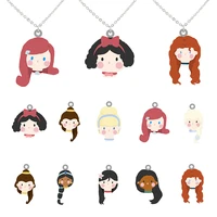 disney cartoon simple style hand painted princess pendant necklaces epoxy resin necklaces decoration girls women jewelry fsd346
