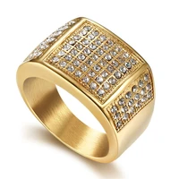 316l stainless steel cz big ring for men gold color iced out charm square ring cool hip hop jewelry for gifts dropshipping