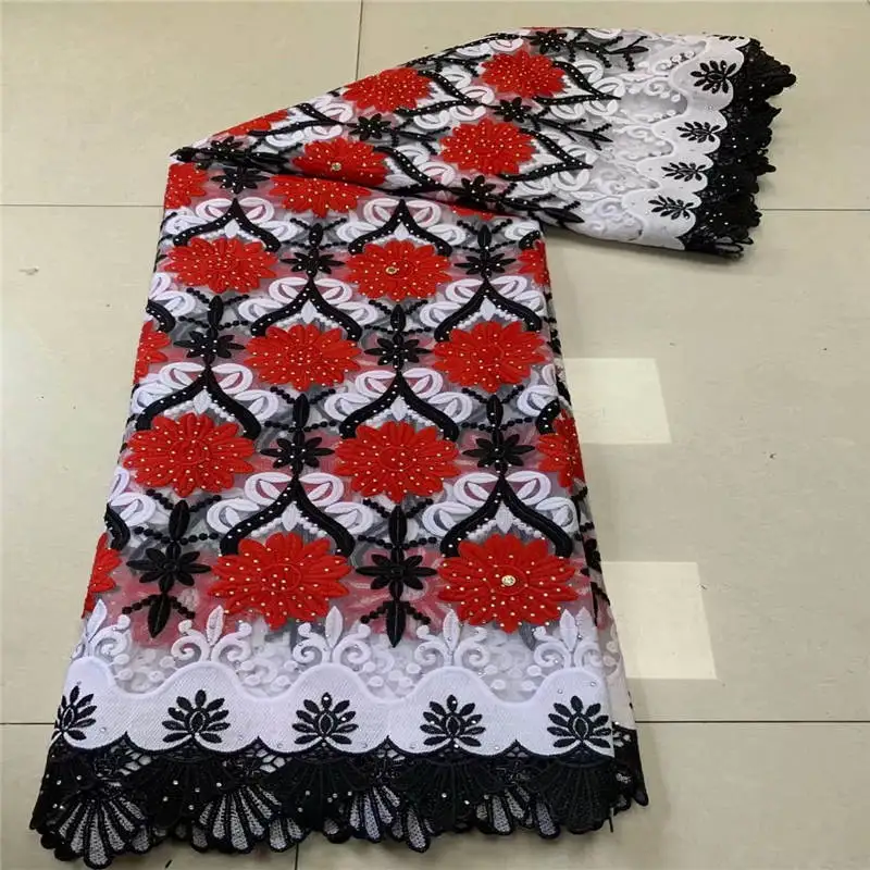 

New Design 5 yards African Tulle Guipure Lace Fabric 2020 High Quality Embroidery With beads For Women Wedding Dress! ZQJFO10223