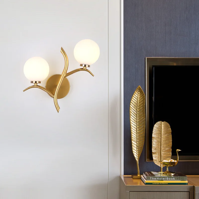 

Nordic double-headed wall lamp golden interior decoration bedroom bedside wall lamp post-modern recreational wall lamp
