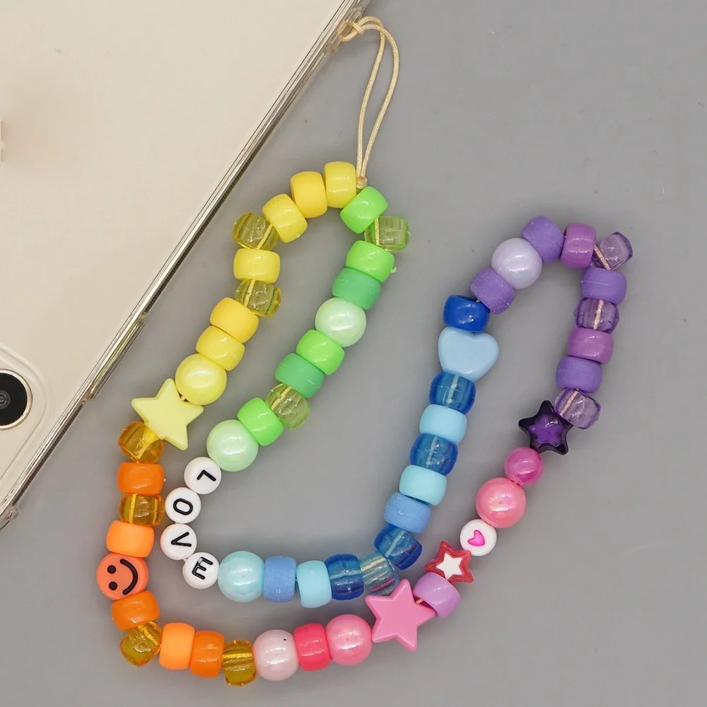 

Acrylic Letter Mobile Phone Lanyard Hip-hop Trend Beads Anti-lost Mobile Phone Chain Holder Women Accessories 2021