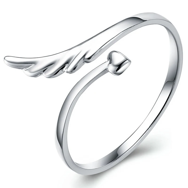 

Jewelry -Women's Ring Sterling Silver Heart Shaped Love Angel Wings Adjustable Ring