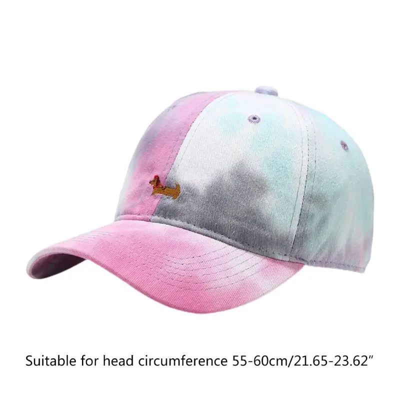 

Unisex Harajuku Gradient Tie Dye Baseball Cap Cute Puppy Dog Embroidered Summer Outdoor Sunscreen Snapback Visor Hat