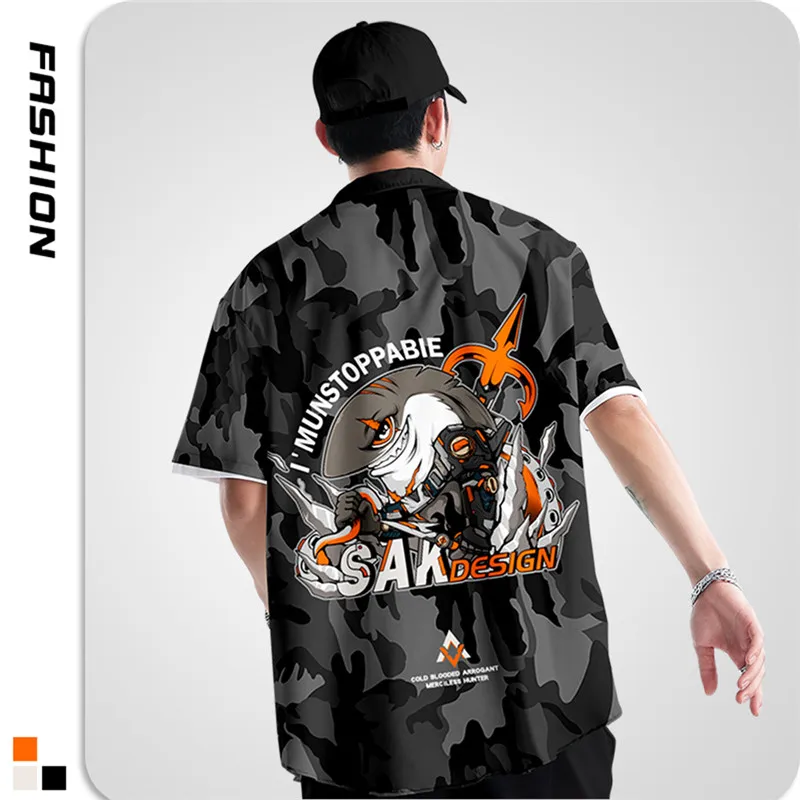 

New Arrival Shark Printed Men Short Sleeve Hawaiian Streetwear Male Blouses Tops Japanese Beach Shirts Oversize 6XL