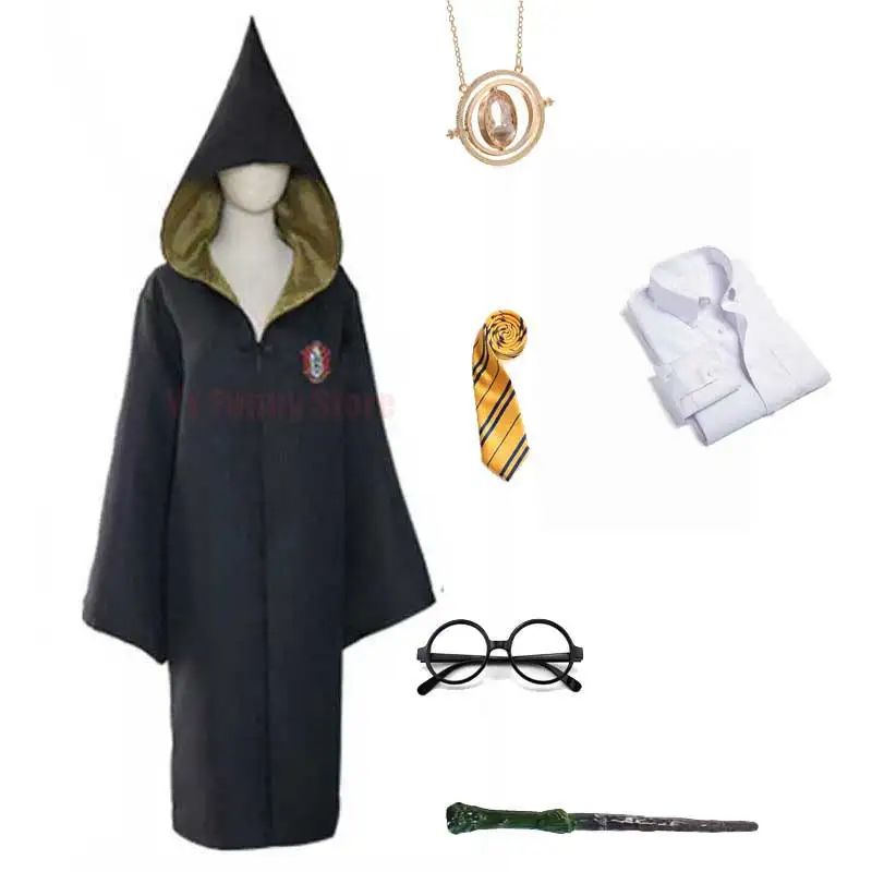 

Girls Women Halloween Costume Magic School Robe Cloak Skirt Shirt Wand Glasses Granger Cosplay Witch Costume