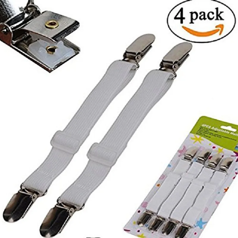 

4pcs Adjustable Elastic Mattress Cover Corner Holder Clip Bed Sheet Fasteners Straps Grippers Suspender Cord Hook Loop Clasps