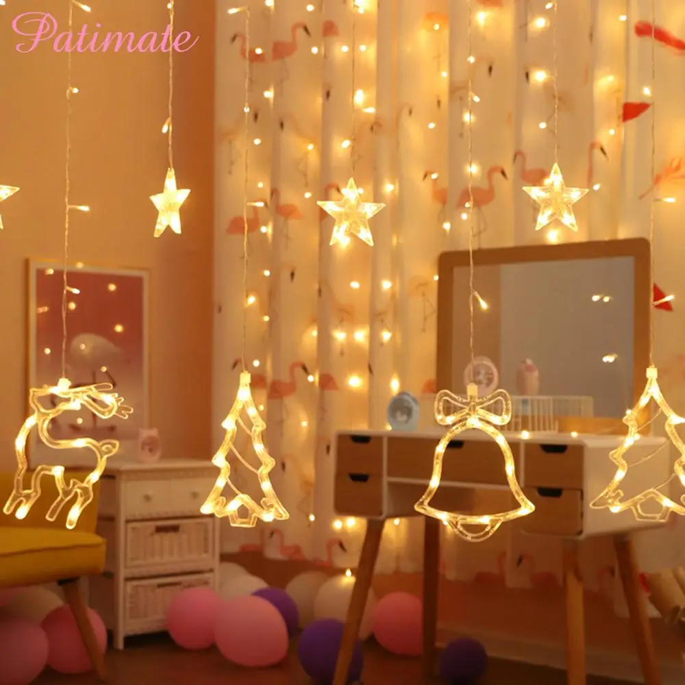 PATIMATE 2019 Рождественская занавеска светодиодная гирлянда украшения для