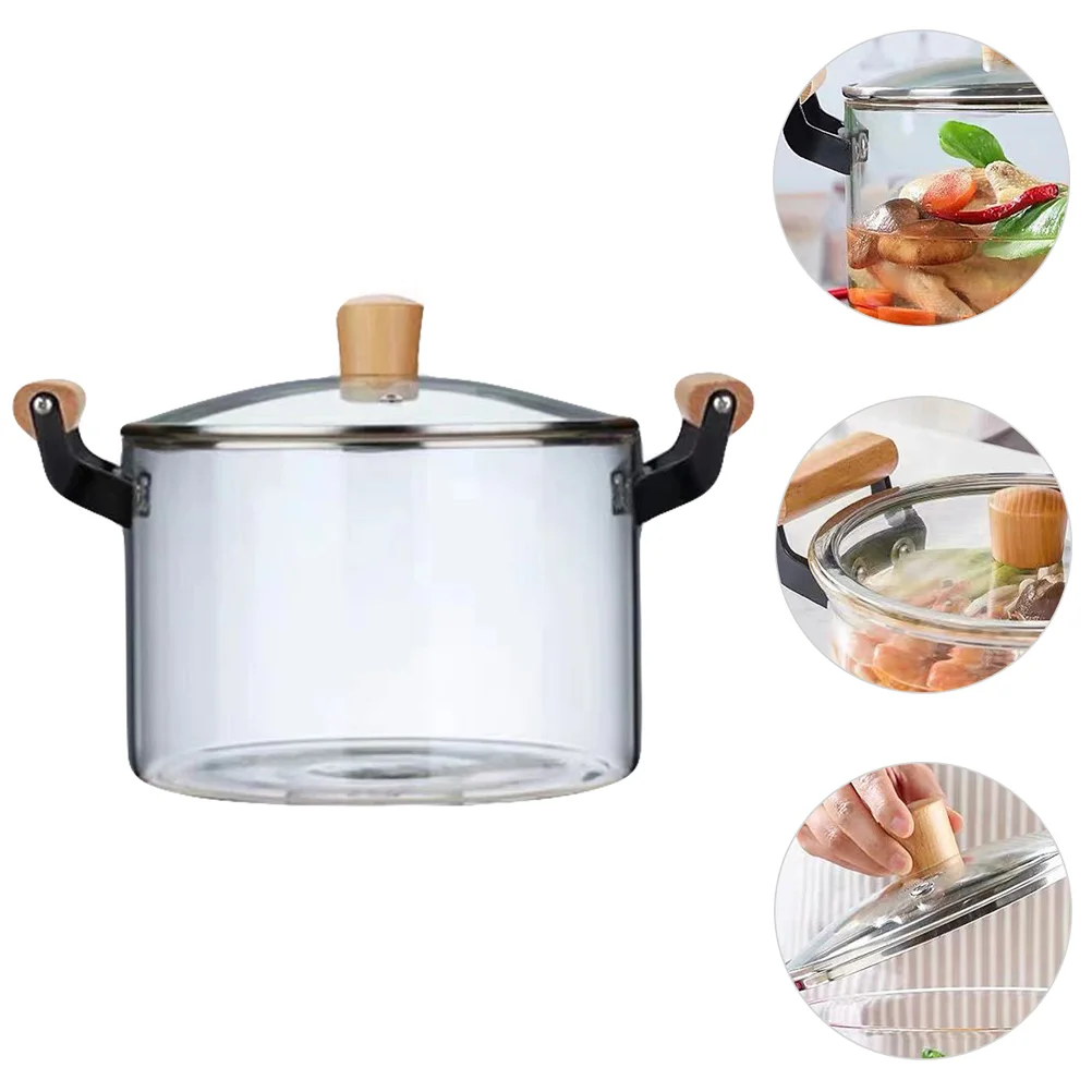 

Soup Pot Glass Saucepan Kitchen Noodle Cooker Heat-resistant Cooking Tools 2.5L