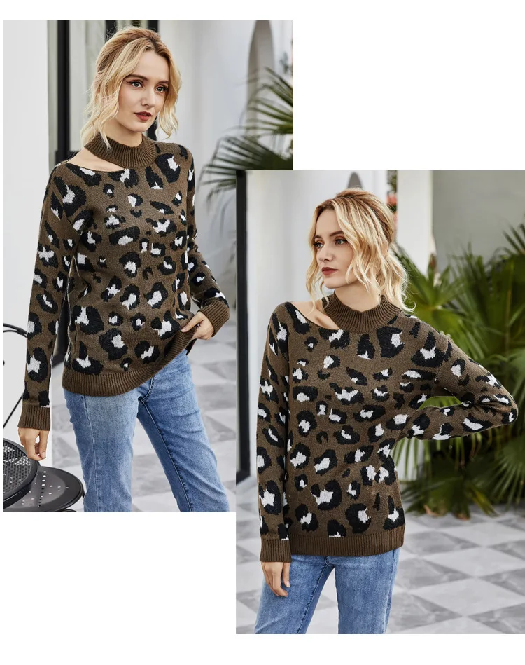 

Leopard Long Sleeve O-neck Sweater For Women
