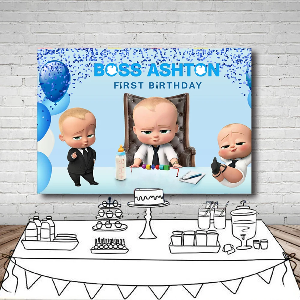 

Little Man Boss Baby Birthday Party Backdrops Cartoon Blue Balloons Photography Backgrounds For Photo Studio