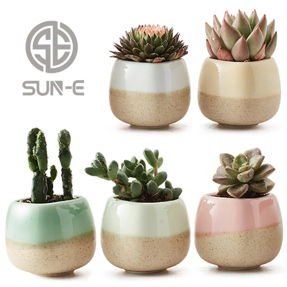 5 in Set 2.2 Inch Container Ceramic Vases Flowing Glaze Five Color Base Serial Set Succulent Plant Pot Cactus Flower Pot Gift