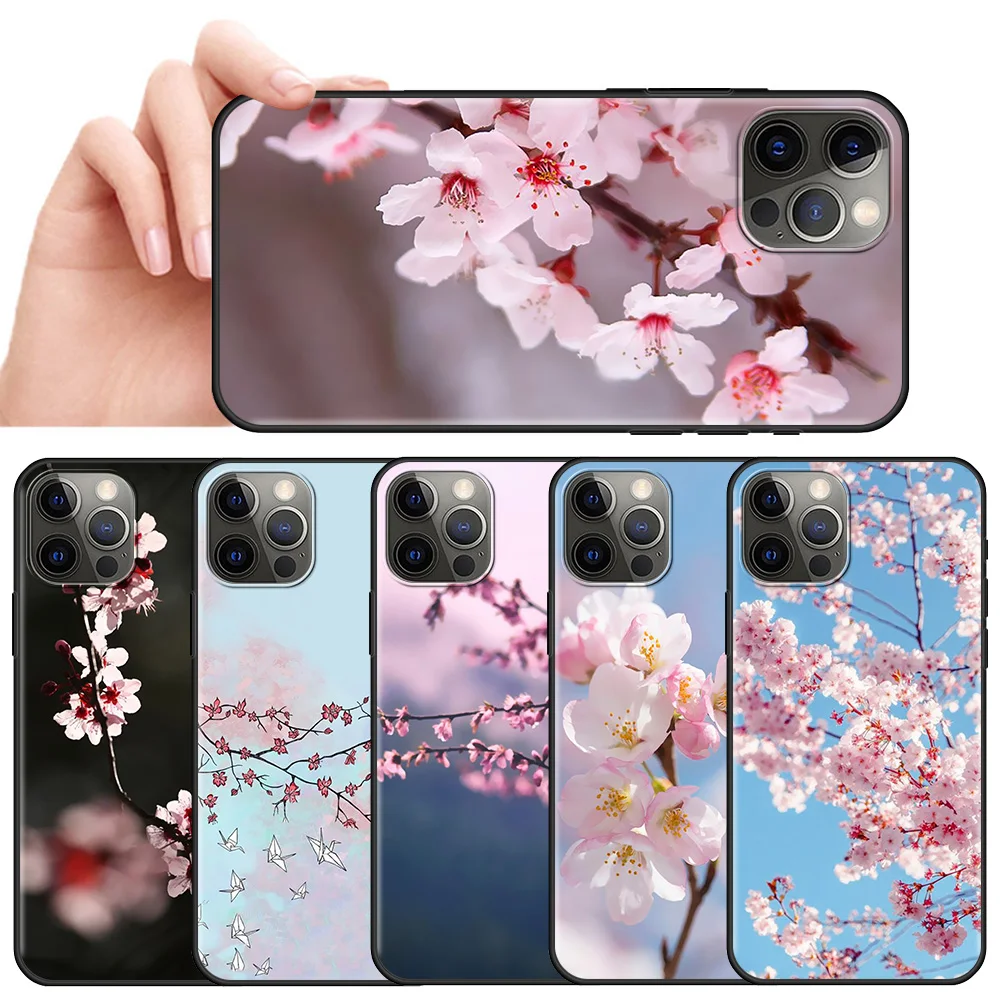 

Silicone Case for Apple iPhone 11 7 XR 12 Pro Max X 6 6S 8 Plus 11Pro 12 Mini XS 5 5S SE Back Cover Beautiful Flower Cherry