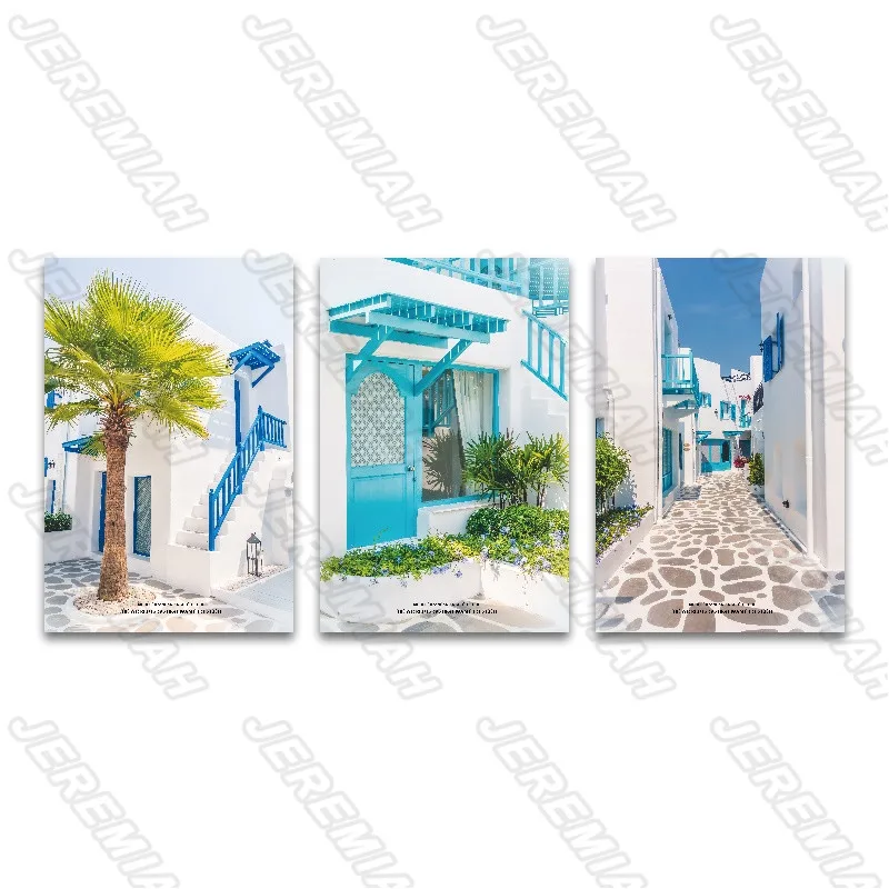 

Blue House Landscape Poster Nordic Style Wall Art Canvas Print Painting Modern Living Room Decoration