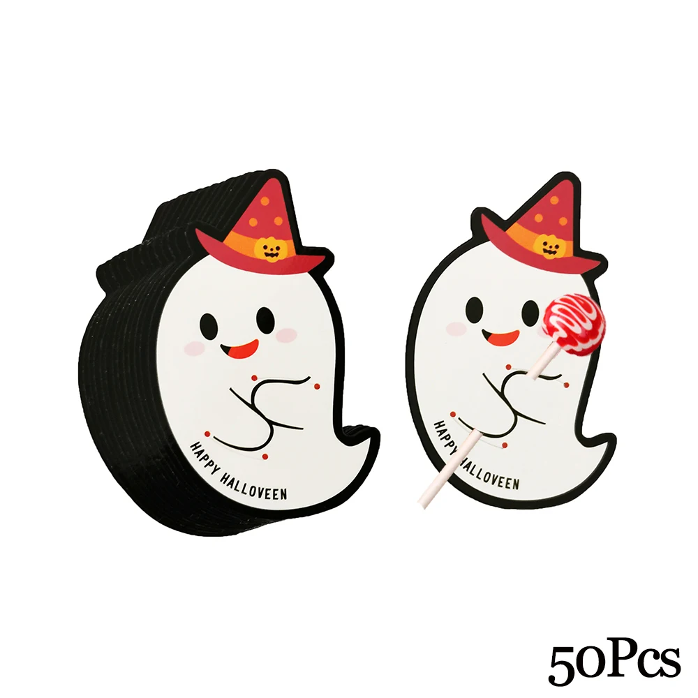 50Pcs Ghost Держатель для леденцов, бумажные карты для конфет, леденец, украшение, карта с мультяшным принтом, на Хэллоуин, Рождество, день рождения, конфета, аксессуары - Цвет: 50Pcs Ghost