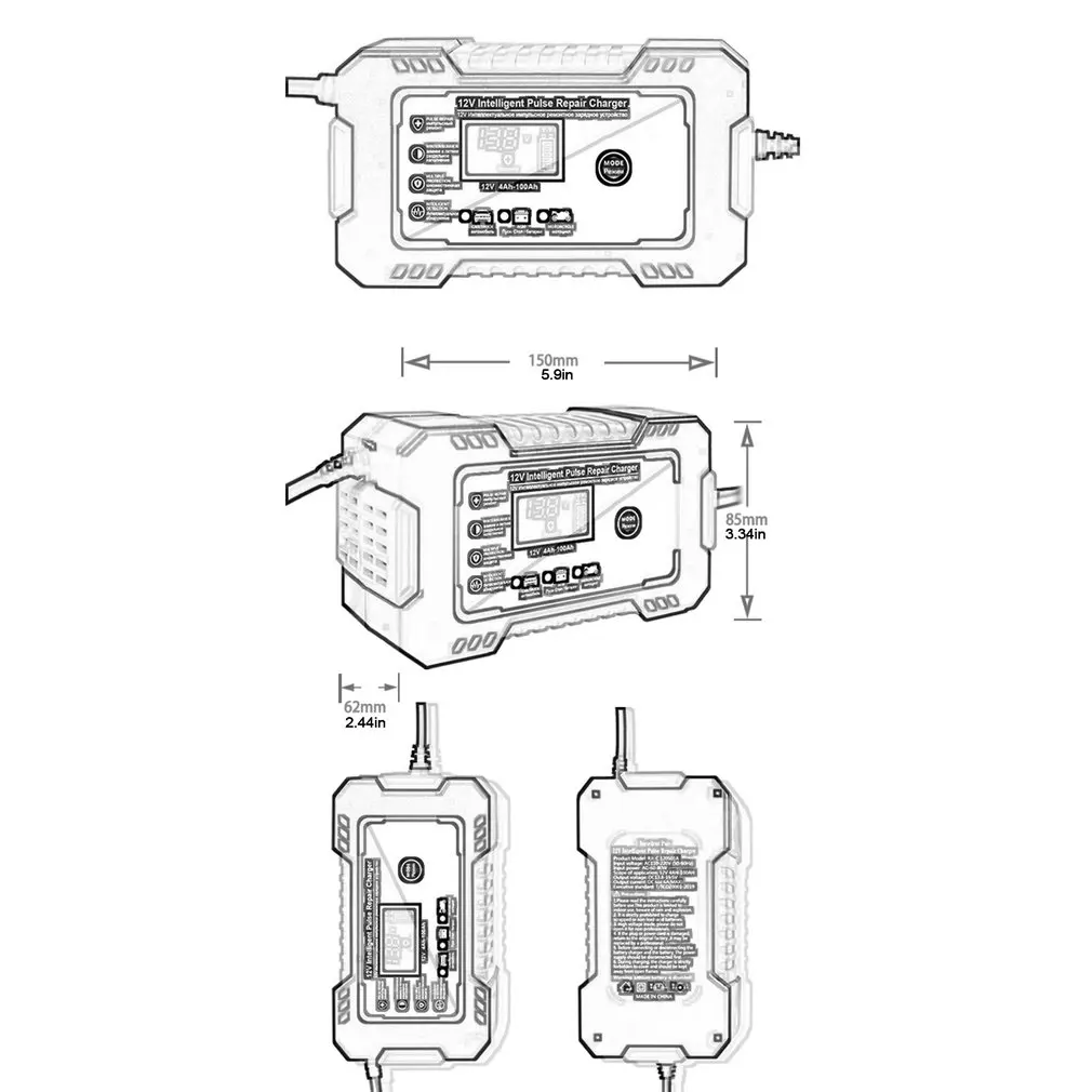 

12V 8A 24V Full Automatic Car Battery Charger Power Pulse Repair Chargers Wet Dry Lead Acid Battery-Chargers Digital LCD Display