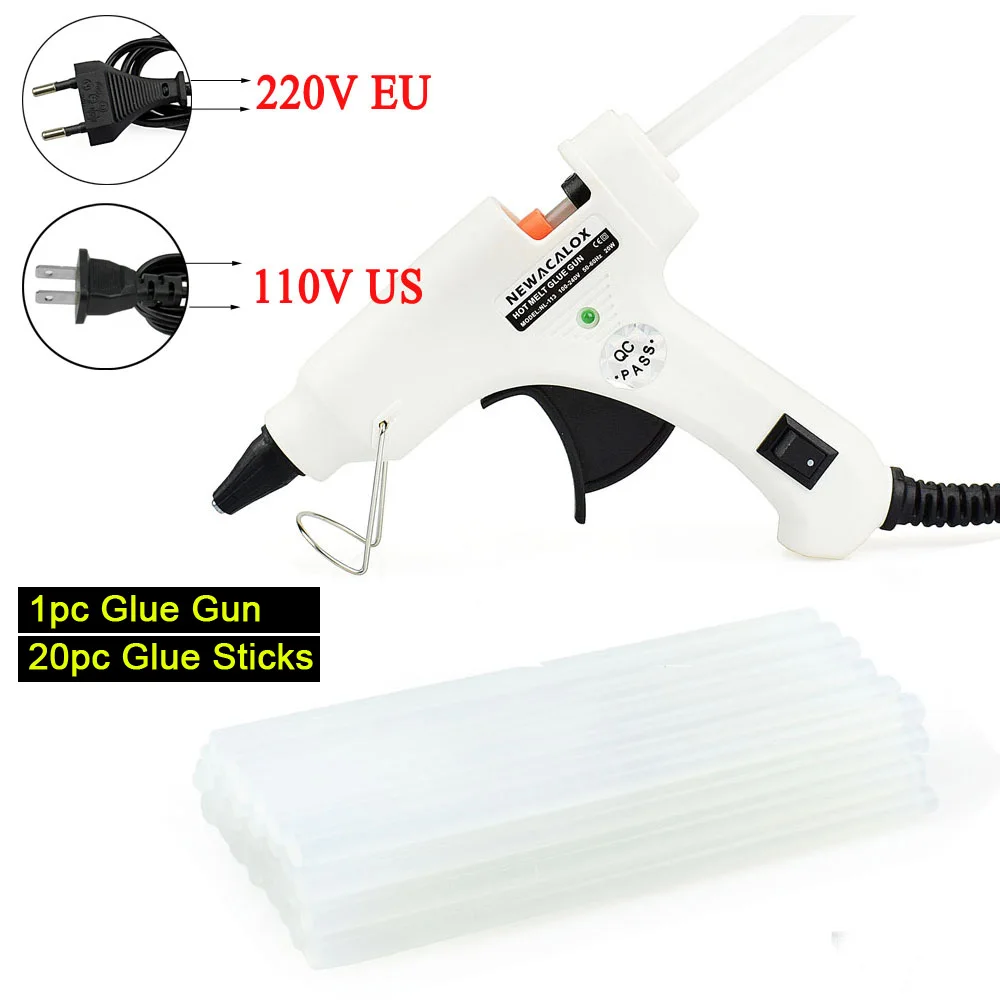 White Glue Gun Newacalox 20 Вт EU/us вилку термоклей Пистолеты для склеивания с 20 штук 7 мм Клей-карандаш промышленных мини Пистолеты thermo клеевым пистолетом тепла Температура инструмент - Цвет: White Glue Gun