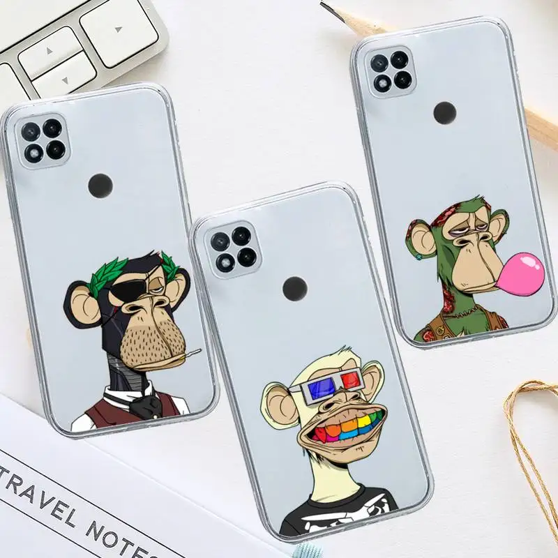 

Boring Monkey Club cartoon Phone Case Transparent for Xiaomi redmi note 8 9 10 11 t lite pro ultra mix 4 k40
