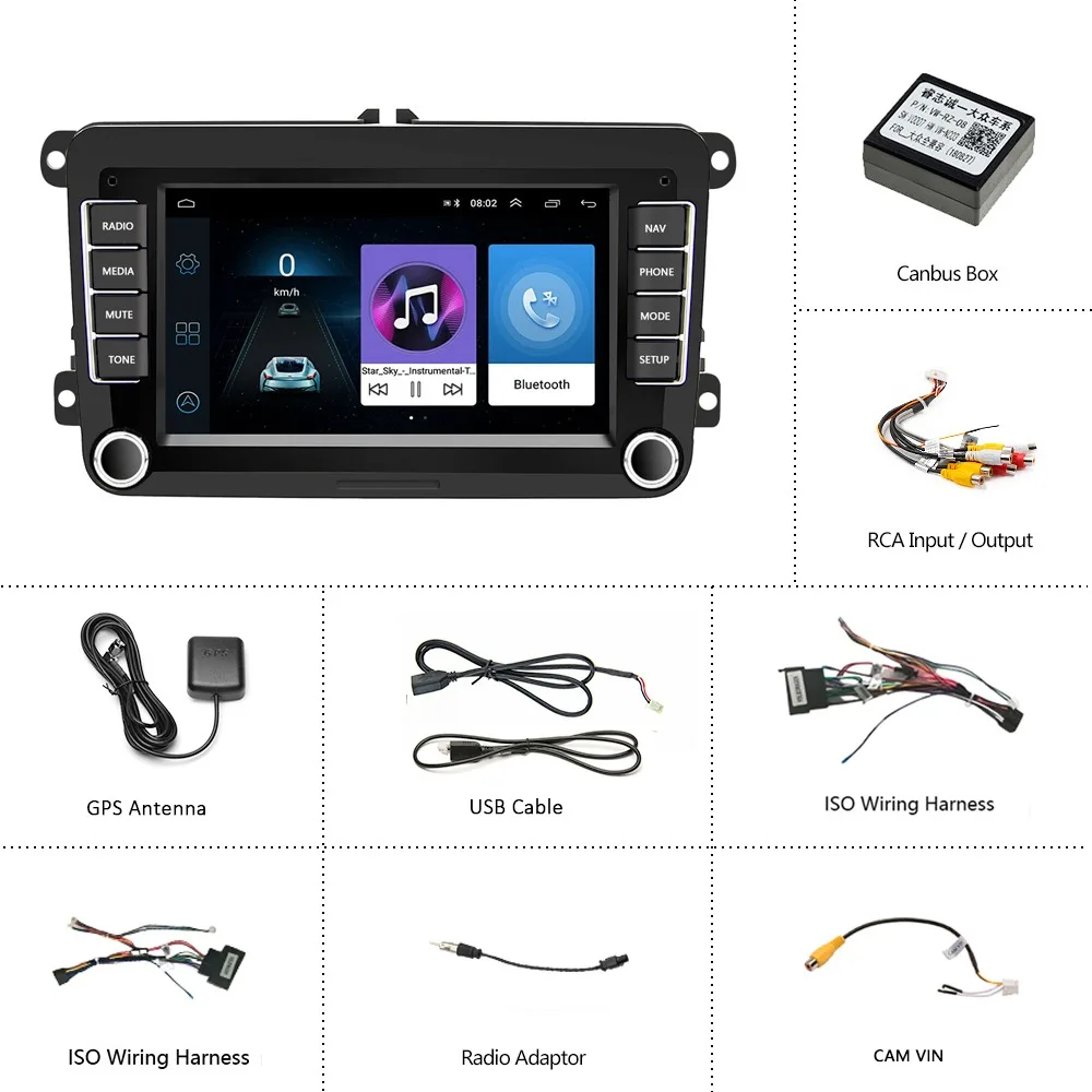 Автомагнитола для VW Golf, Polo, Jetta, Passat, Skoda, автомобильный мультимедийный плеер с Bluetooth, Android, автомобильные электронные аксессуары 7 дюймов (art.: 3920b71cd7d15) - 3920b71cd7d15