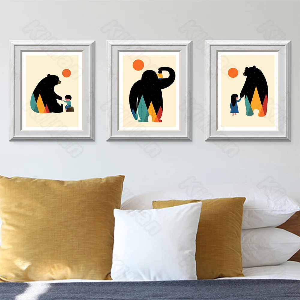 

Cartoon Animal Star Bear Boy Frameless Poster Home Bedroom Fresco Living Room Decoration Canvas Painting Hd Print Modern Style